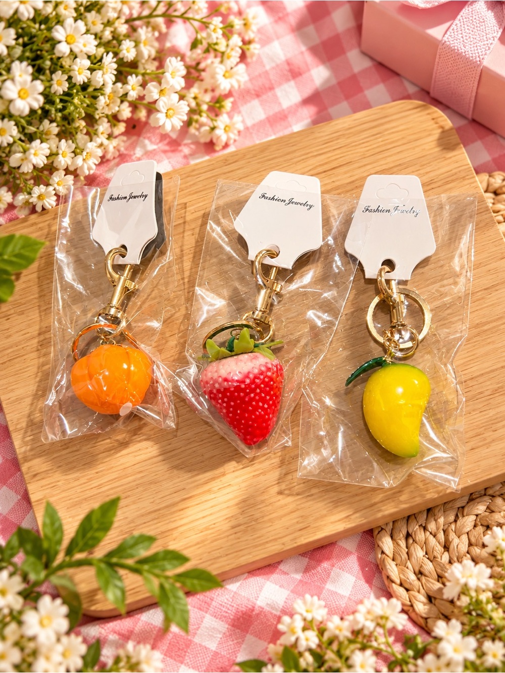 Pumpkin, Strawberry & Mango bag charm keychain